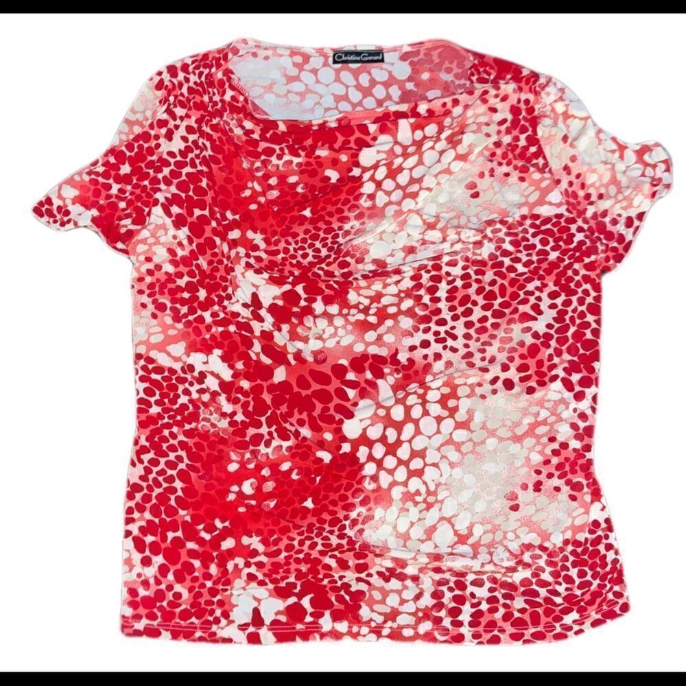 Women's Christine Gerard Colorful Red/White Short Sleeve Shirt